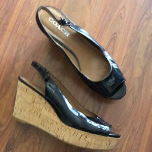 Coach patent leather and cork wedges size 9.5 black